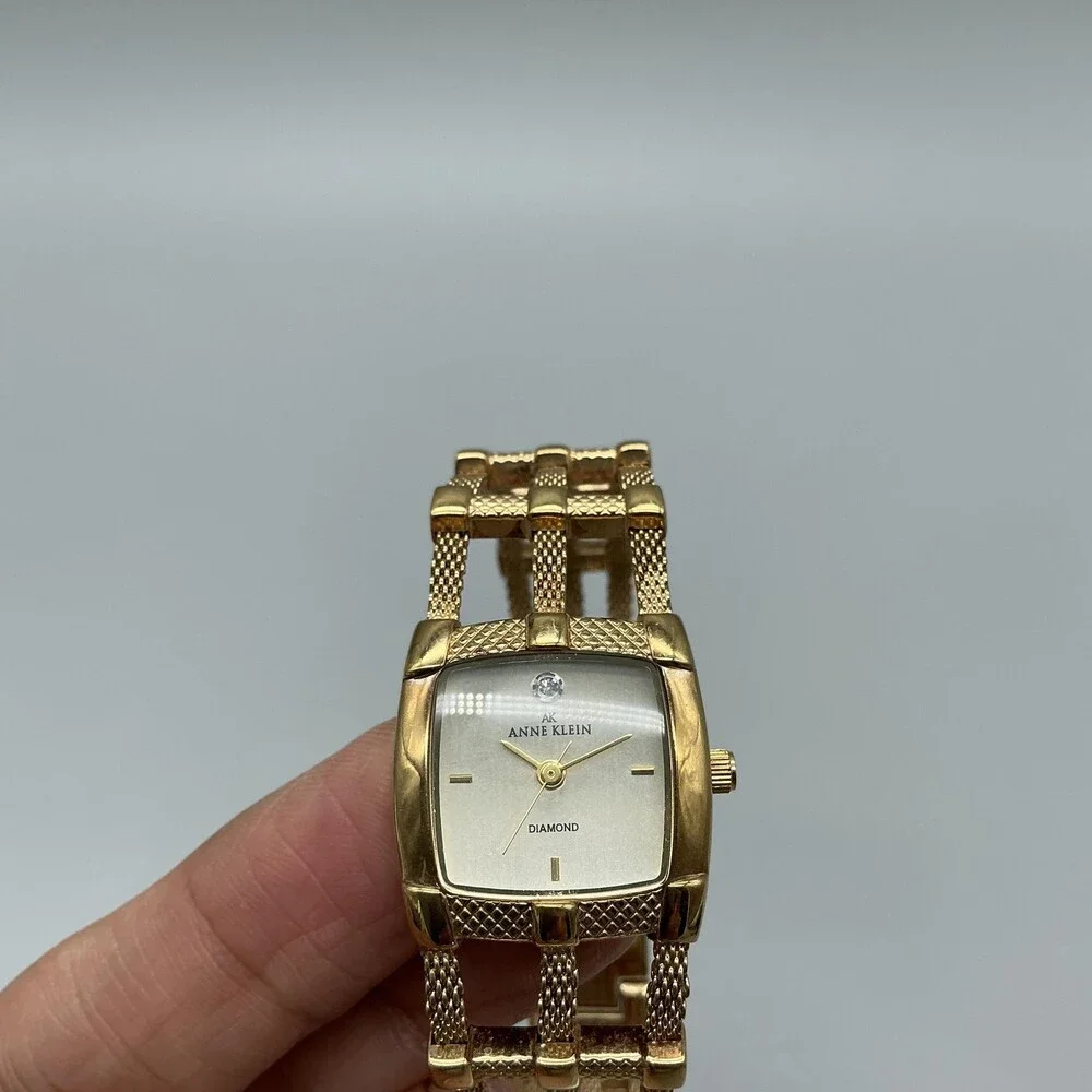 Anne Klein Diamond Womens Watch 21mm Champagne Dial Gold Tone New Battery 6.75